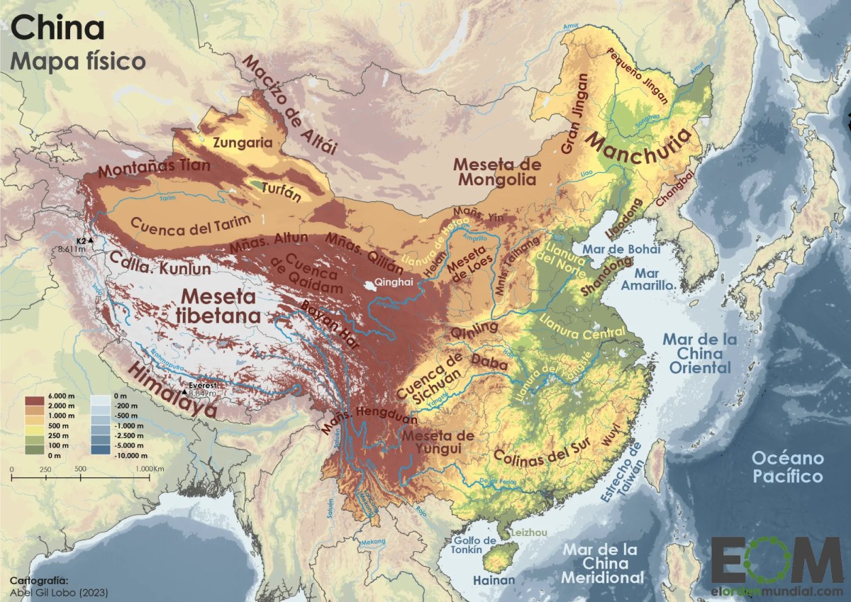 El mapa físico de China - Mapas de El Orden Mundial - EOM